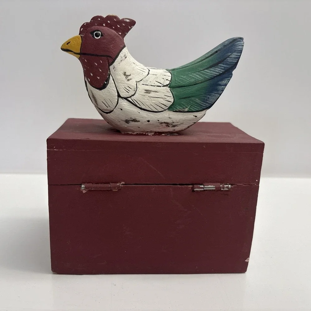 Rustic Decorative Box Country Wooden Hand Painted Chicken Country Decor